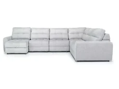 Mor Furniture Bryce 6 Piece Power Sliding Sectional W/ Storage Chaise & Armless Slider In Savannah Coin, Left Facing