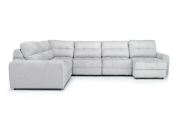 Mor Furniture Bryce 6 Piece Power Sliding Sectional W/ Storage Chaise & Armless Slider In Savannah Coin, Left Facing