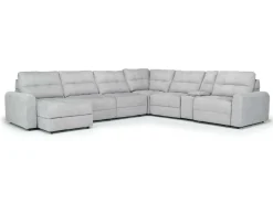 Mor Furniture Bryce 7 Piece Power Sliding Sectional W/ Storage Chaise & Armless Slider In Savannah Coin, Left Facing