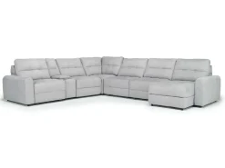Mor Furniture Bryce 7 Piece Power Sliding Sectional W/ Storage Chaise & Armless Slider In Savannah Coin, Left Facing