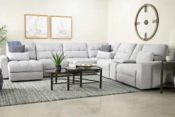 Mor Furniture Bryce 7 Piece Power Sliding Sectional W/ Storage Chaise & Armless Slider In Savannah Coin, Left Facing