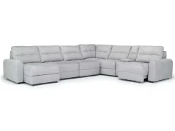 Mor Furniture Bryce 7 Piece Power Sliding Sectional W/ Storage Chaise & Armless Slider In Savannah Coin, Left Facing