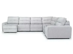 Mor Furniture Bryce 7 Piece Power Sliding Sectional W/ Storage Chaise & Armless Slider In Savannah Coin, Left Facing
