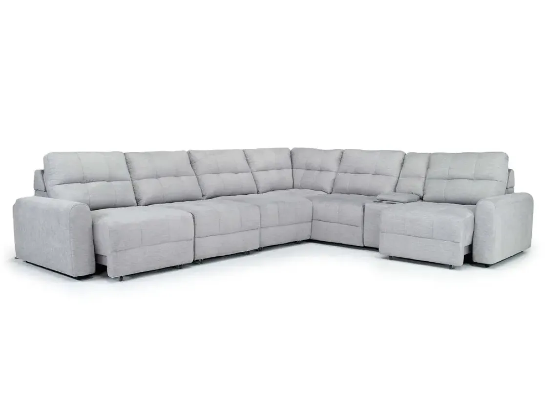 Mor Furniture Bryce 7 Piece Power Sliding Sectional W/ Power Armless Slider In Savannah Coin