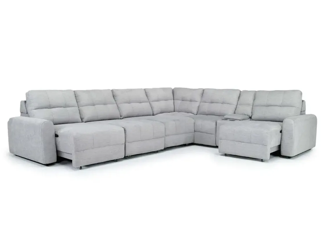 Mor Furniture Bryce 7 Piece Power Sliding Sectional W/ Power Armless Slider In Savannah Coin
