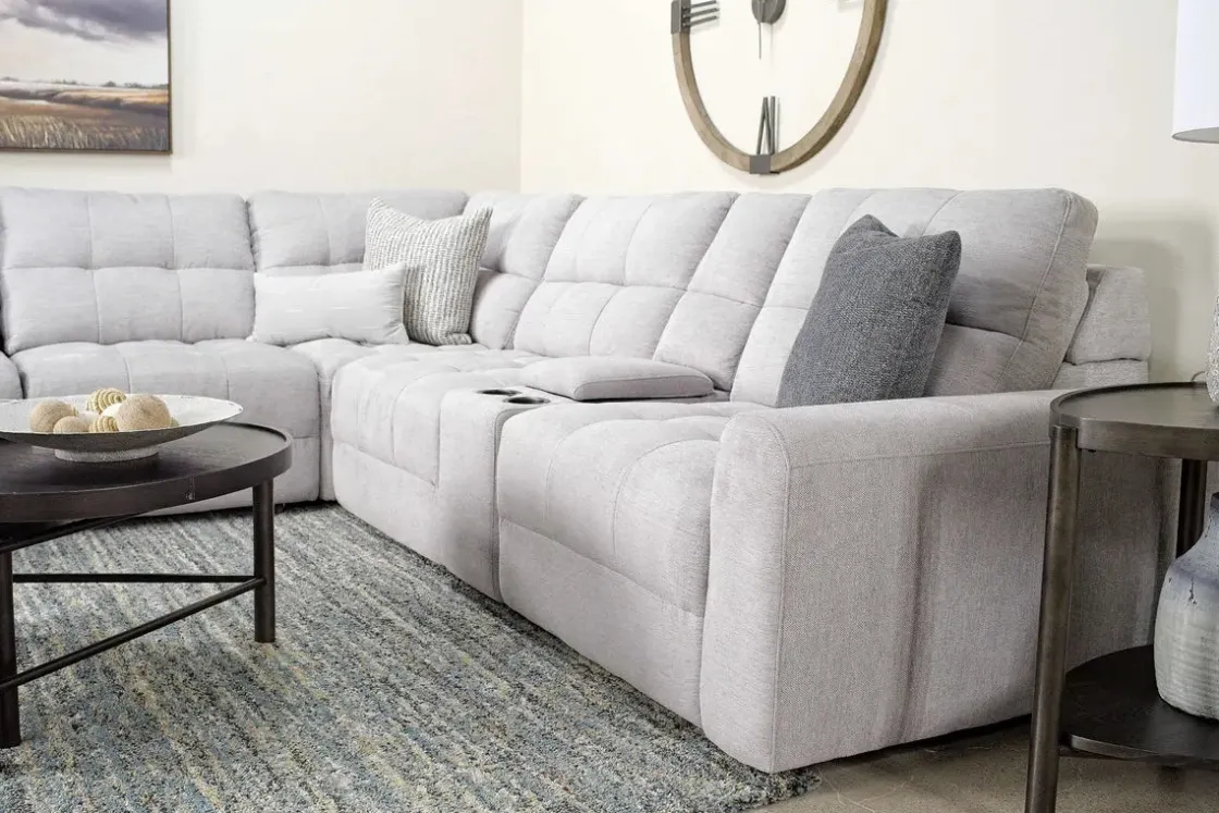 Mor Furniture Bryce 7 Piece Power Sliding Sectional W/ Power Armless Slider In Savannah Coin