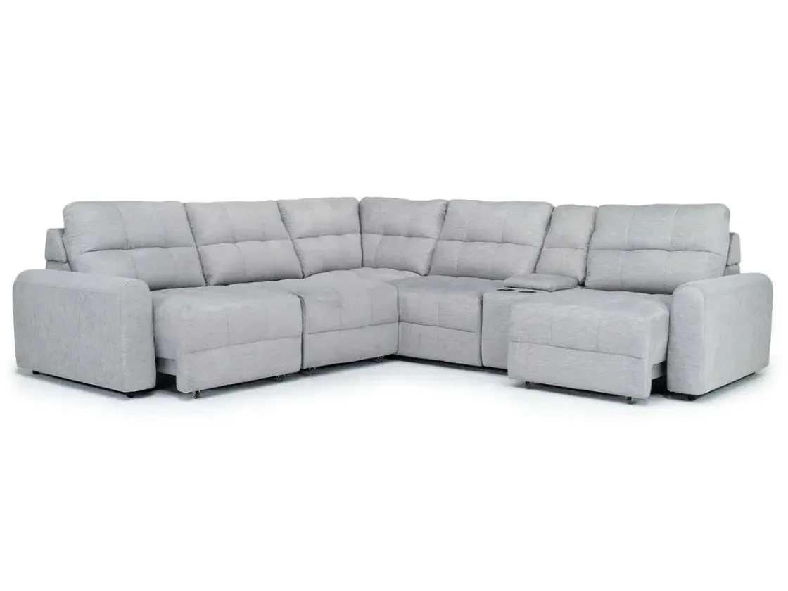 Mor Furniture Bryce 6 Piece Power Sliding Sectional W/ Power Armless Slider In Savannah Coin