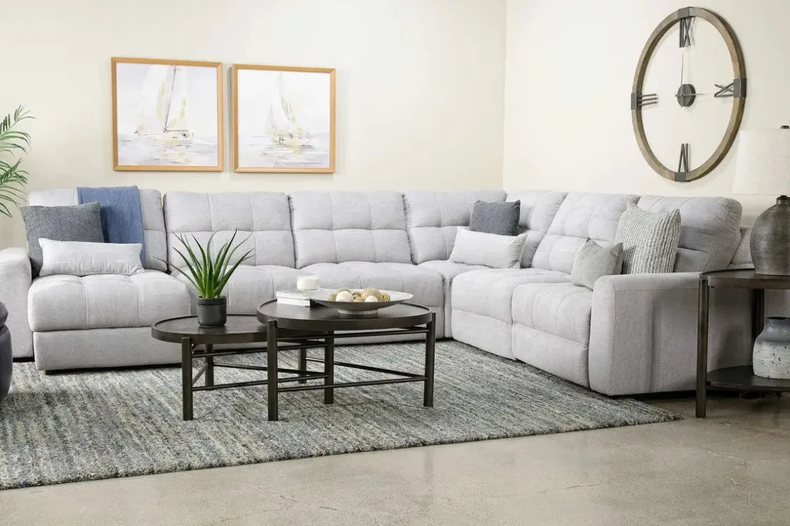 Mor Furniture Bryce 6 Piece Power Storage Chaise Sectional In Savannah Coin, Left Facing