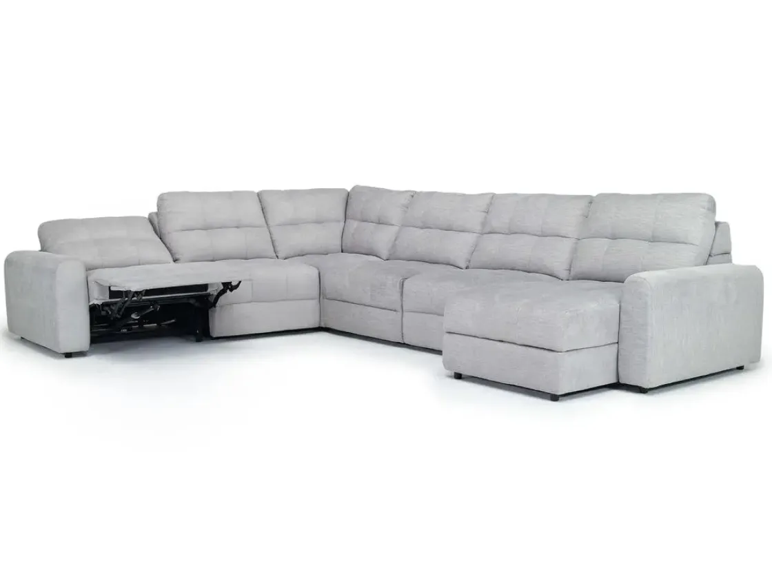 Mor Furniture Bryce 6 Piece Power Storage Chaise Sectional In Savannah Coin, Left Facing