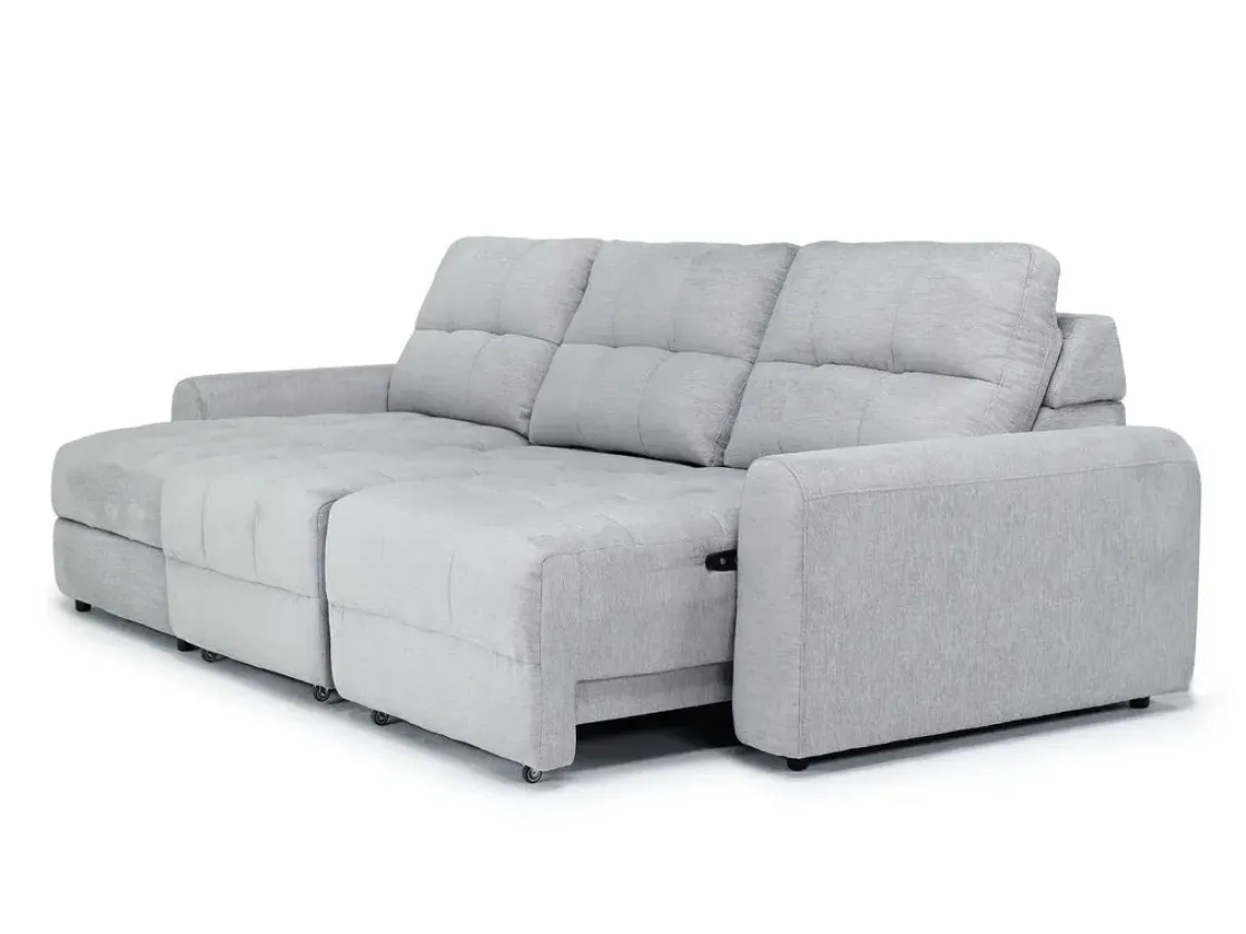 Mor Furniture Bryce Power Slider Sofa Storage Chaise In Savannah Coin, Left Facing