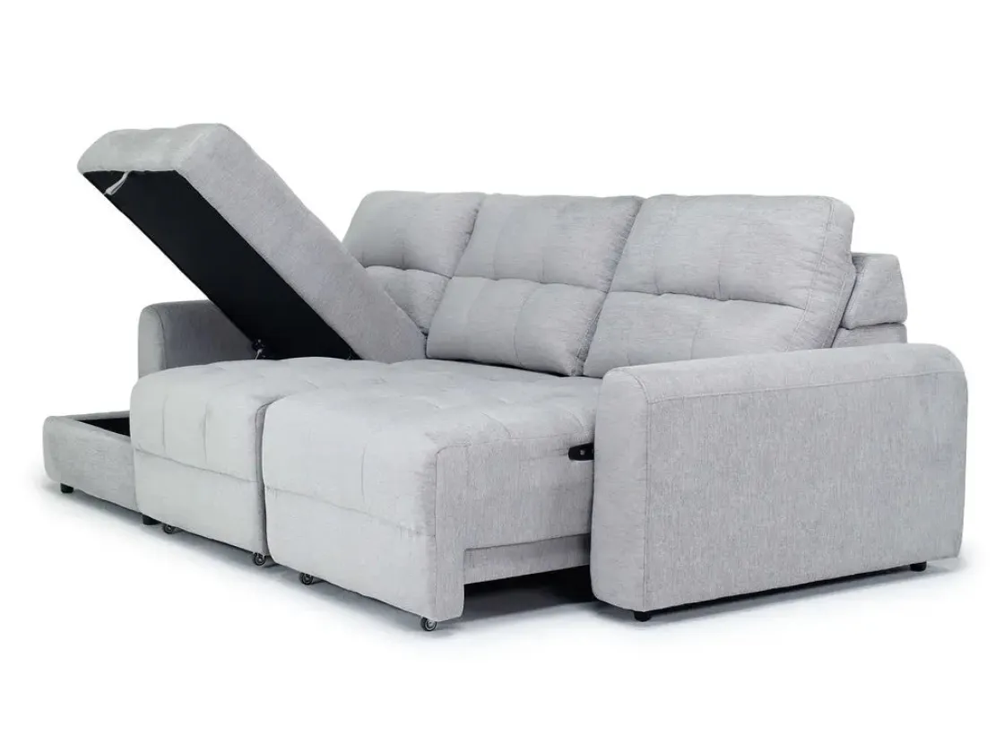 Mor Furniture Bryce Power Slider Sofa Storage Chaise In Savannah Coin, Left Facing