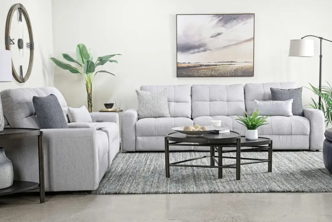 Mor Furniture Bryce Power Sliding Console Loveseat In Savannah Coin