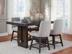 Mor Furniture Burkhaus Counter Height Dining Table & 4 Stools In Biege/Dark Brown