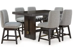 Mor Furniture Burkhaus Counter Height Dining Table & 6 Stools In Beige/Dark Brown