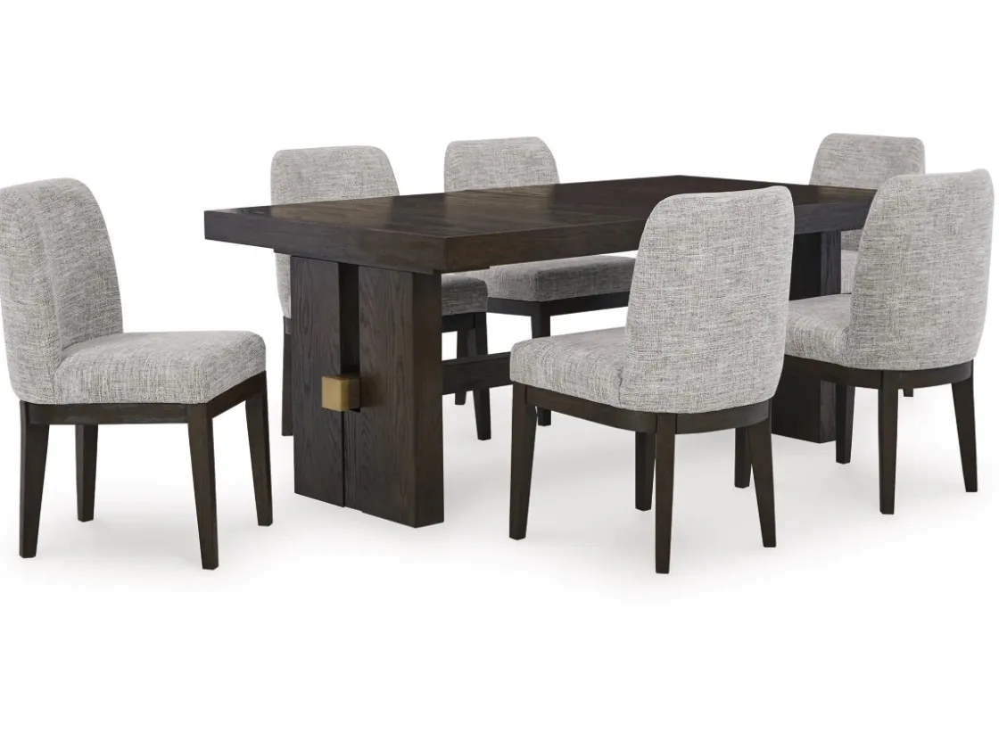 Mor Furniture Burkhaus Extendable Dining Table & 6 Chairs In Biege/Dark Brown