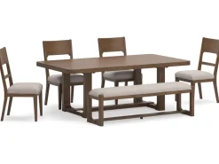 Mor Furniture Cabalynn Extendable Dining Table, 4 Chairs & Bench In Light Brown