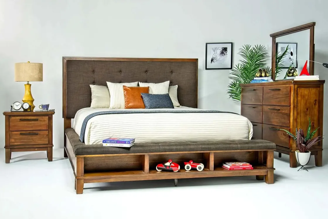 Mor Furniture Cagney Upholstered Panel Bed W/ Storage, Dresser, Mirror & Nightstand In Gray, Queen