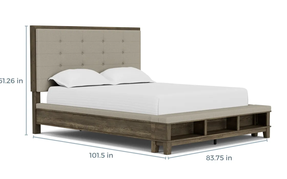 Mor Furniture Cagney Upholstered Panel Bed W/ Storage, Dresser, Mirror & Nightstand In Gray, Queen