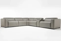 Mor Furniture Cam 6 Piece 2 Power Theater Sectional W/ 2 Power Armless Recliner & Immersive Sound In Ajax Smoke Leather