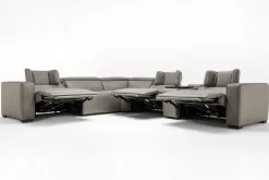 Mor Furniture Cam 6 Piece 2 Power Theater Sectional W/ 2 Power Armless Recliner & Immersive Sound In Ajax Smoke Leather