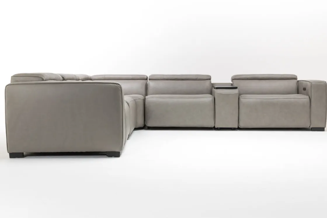 Mor Furniture Cam 6 Piece 2 Power Theater Sectional W/ 2 Power Armless Recliner & Immersive Sound In Ajax Smoke Leather