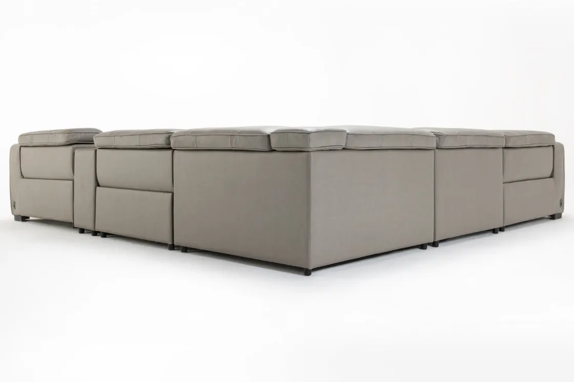 Mor Furniture Cam 6 Piece 2 Power Theater Sectional W/ 2 Power Armless Recliner & Immersive Sound In Ajax Smoke Leather