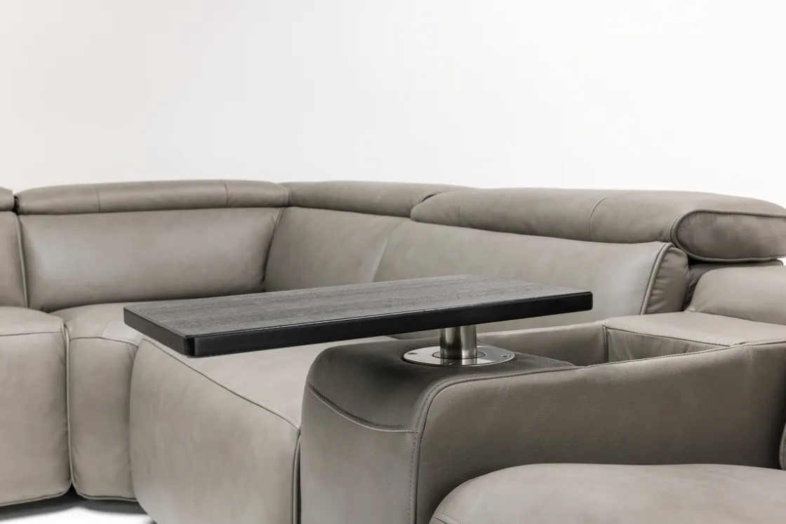 Mor Furniture Cam 6 Piece 2 Power Theater Sectional W/ Immersive Sound In Ajax Smoke Leather