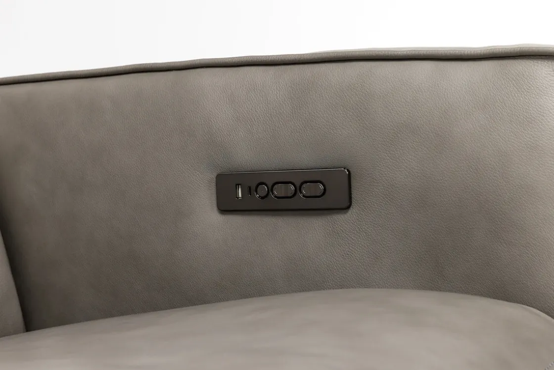Mor Furniture Cam 6 Piece 2 Power Theater Sectional W/ Immersive Sound In Ajax Smoke Leather