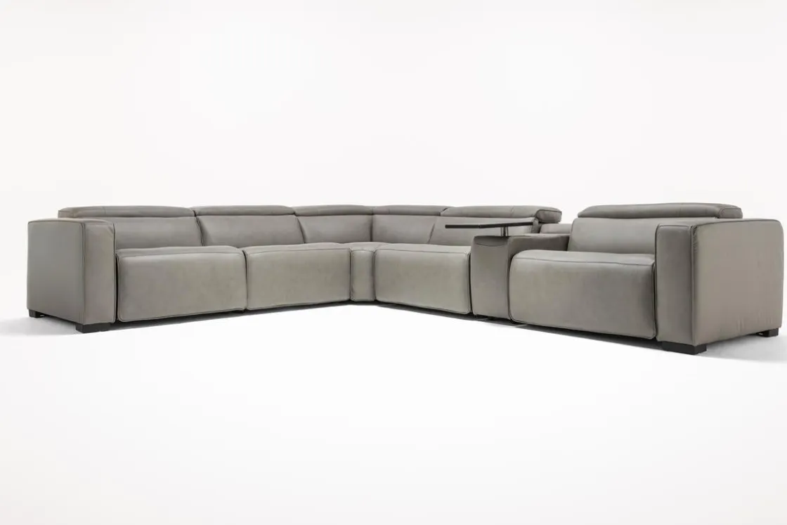 Mor Furniture Cam 6 Piece 2 Power Theater Sectional W/ Immersive Sound In Ajax Smoke Leather