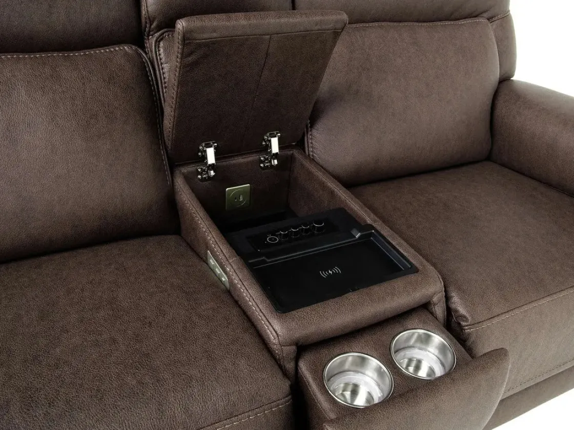 Mor Furniture Cannes 3 Power Theater Console Loveseat W/ Immersive Sound In Jumbo Bark