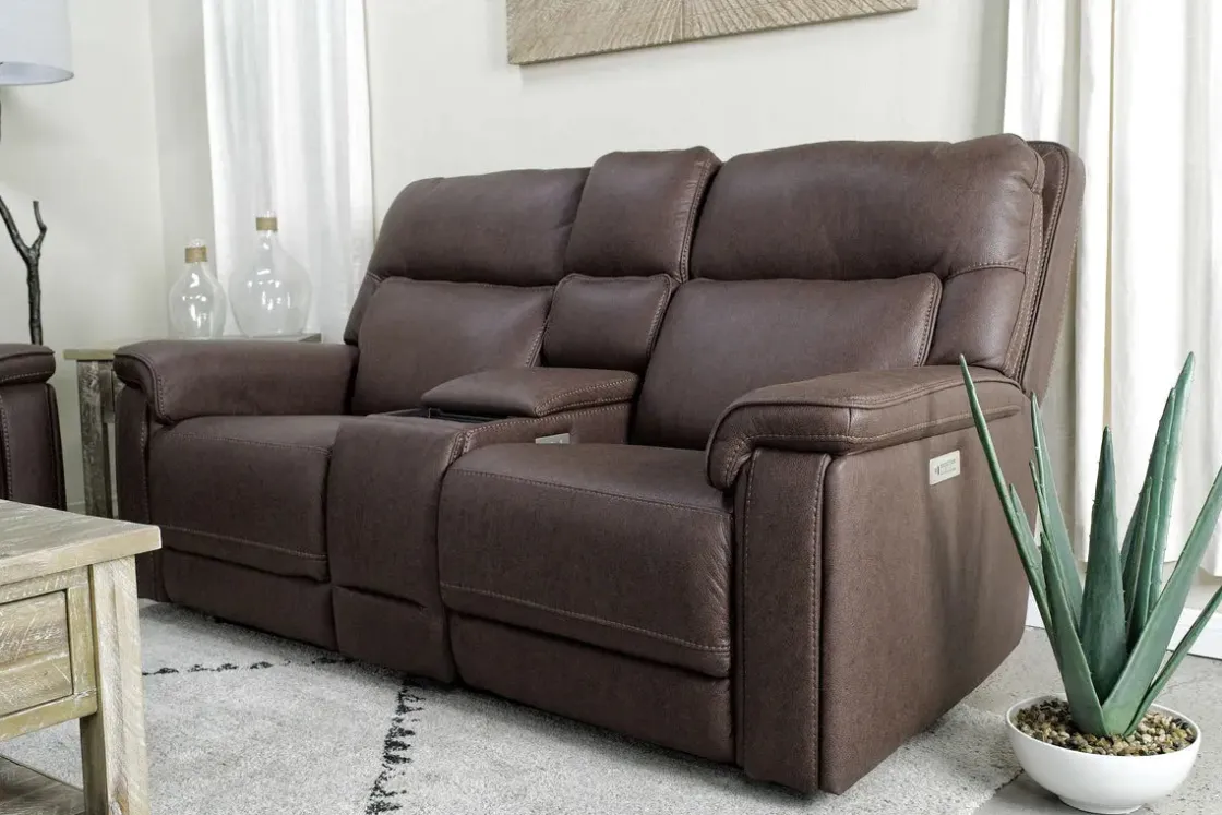 Mor Furniture Cannes 3 Power Theater Console Loveseat W/ Immersive Sound In Jumbo Bark
