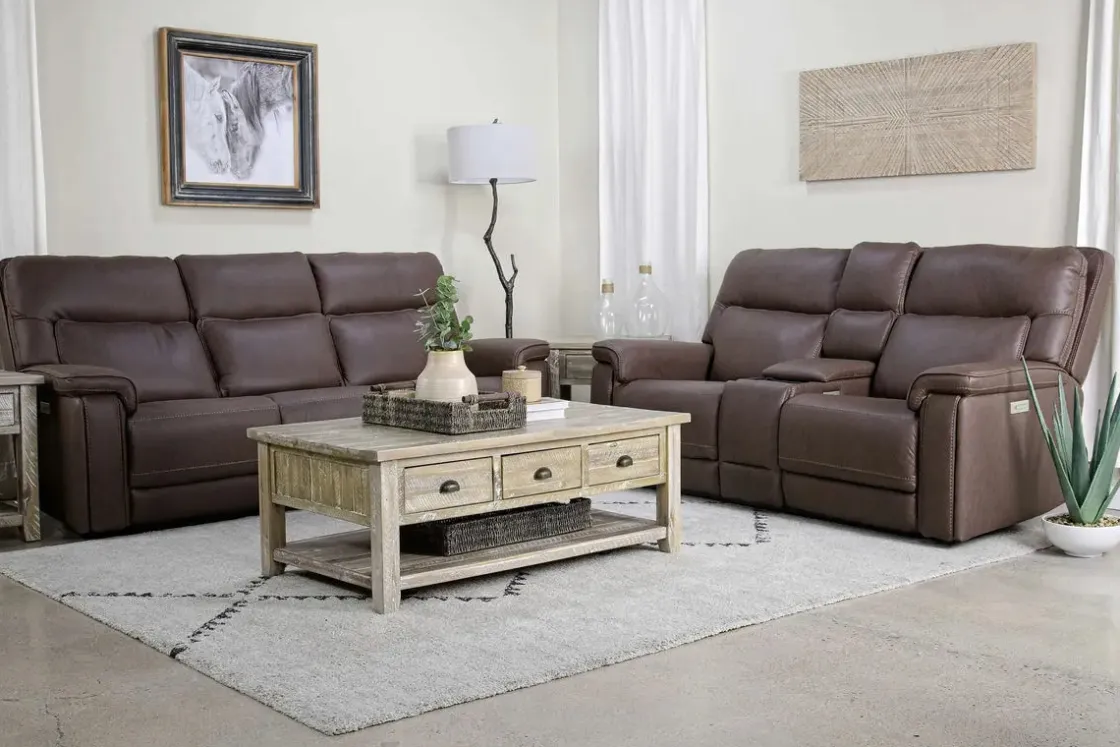 Mor Furniture Cannes 3 Power Theater Console Loveseat W/ Immersive Sound In Jumbo Bark