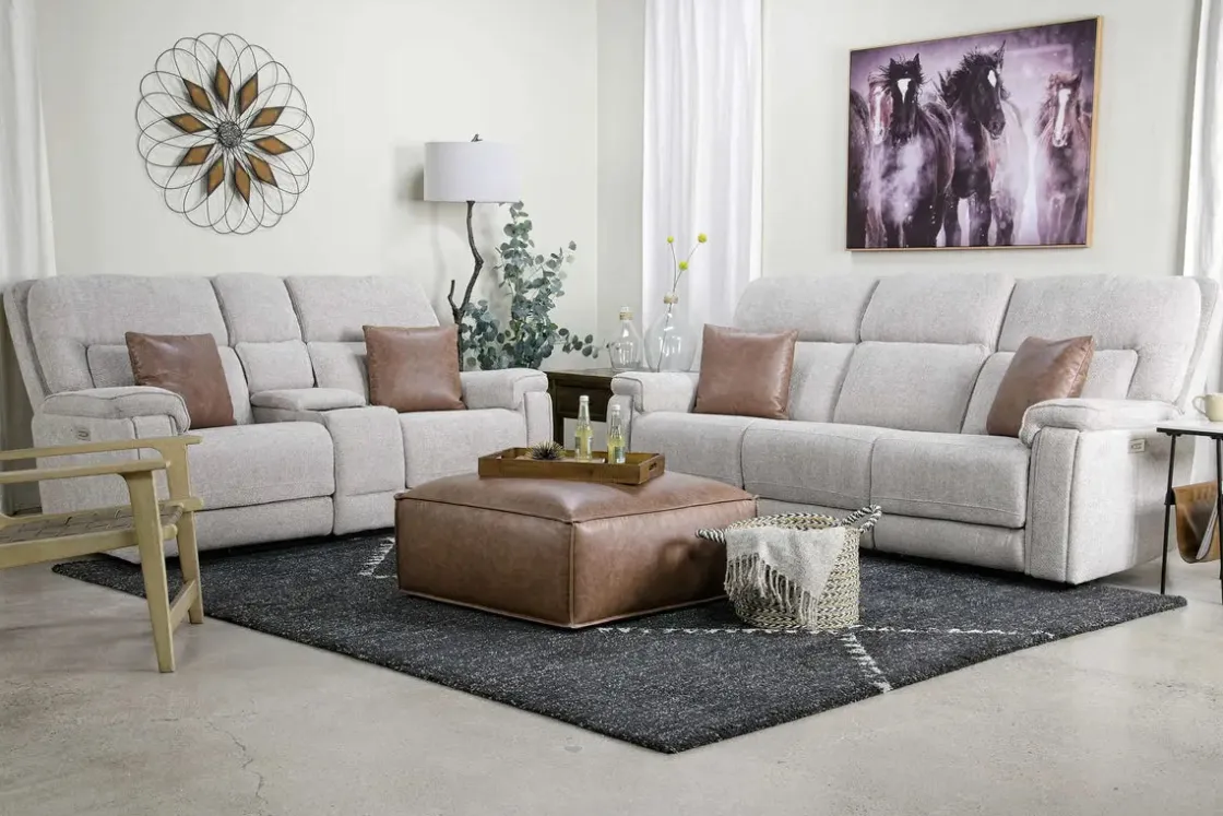 Mor Furniture Cannes 3 Power Theater Sofa W/ Immersive Sound In Maze Tan