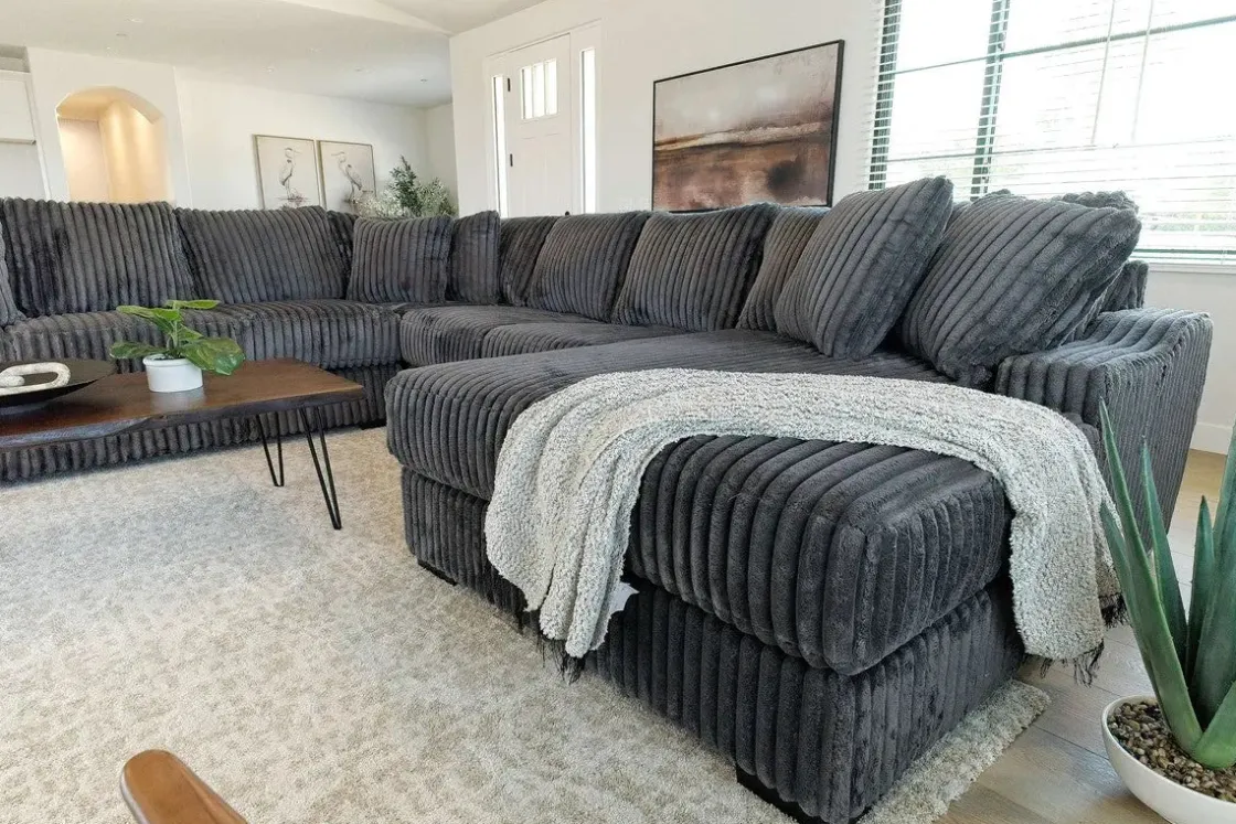 Mor Furniture Casper 4 Piece Xl Loveseat Chaise Sectional In Pony Slate, Left Facing