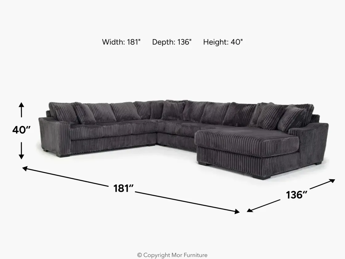 Mor Furniture Casper 4 Piece Xl Sofa Chaise Sectional In Pony Slate, Left Facing