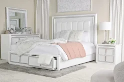Mor Furniture Chalanna Storage Bed, Dresser, Mirror & Nightstand In White, Queen