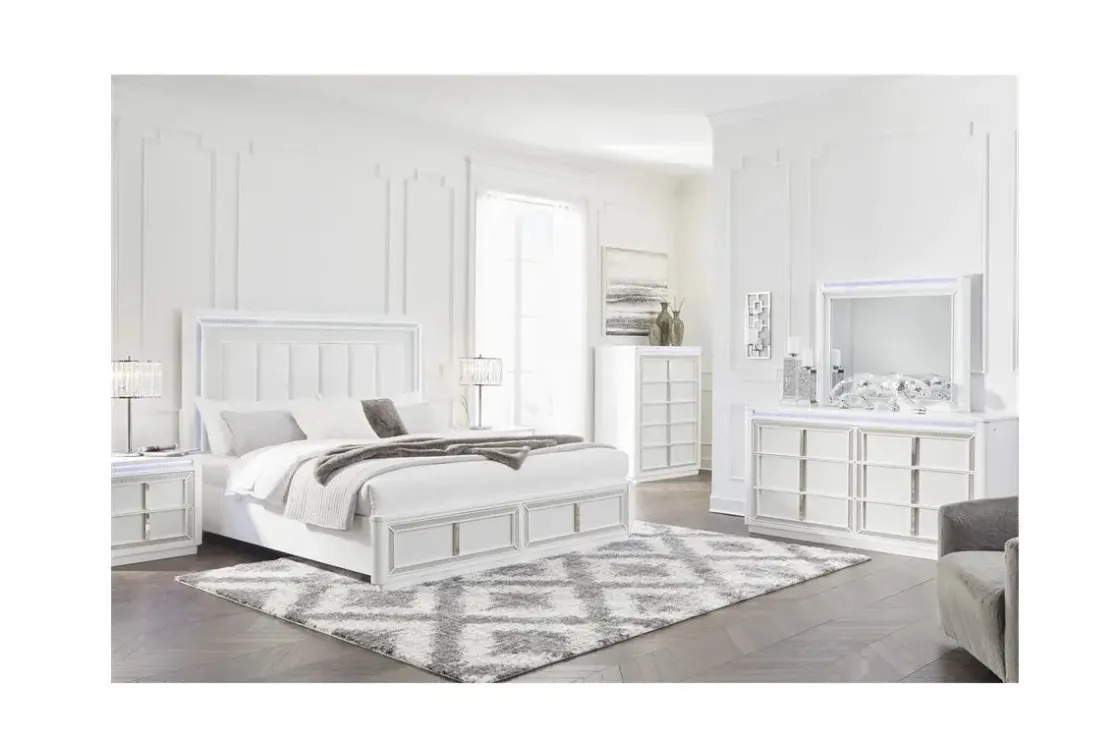 Mor Furniture Chalanna Storage Bed, Dresser, Mirror & Nightstand In White, Queen