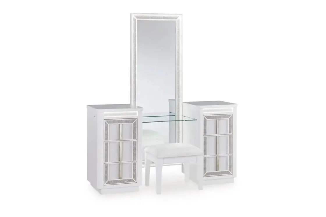 Mor Furniture Chalanna Vanity, Mirror & Stool In White