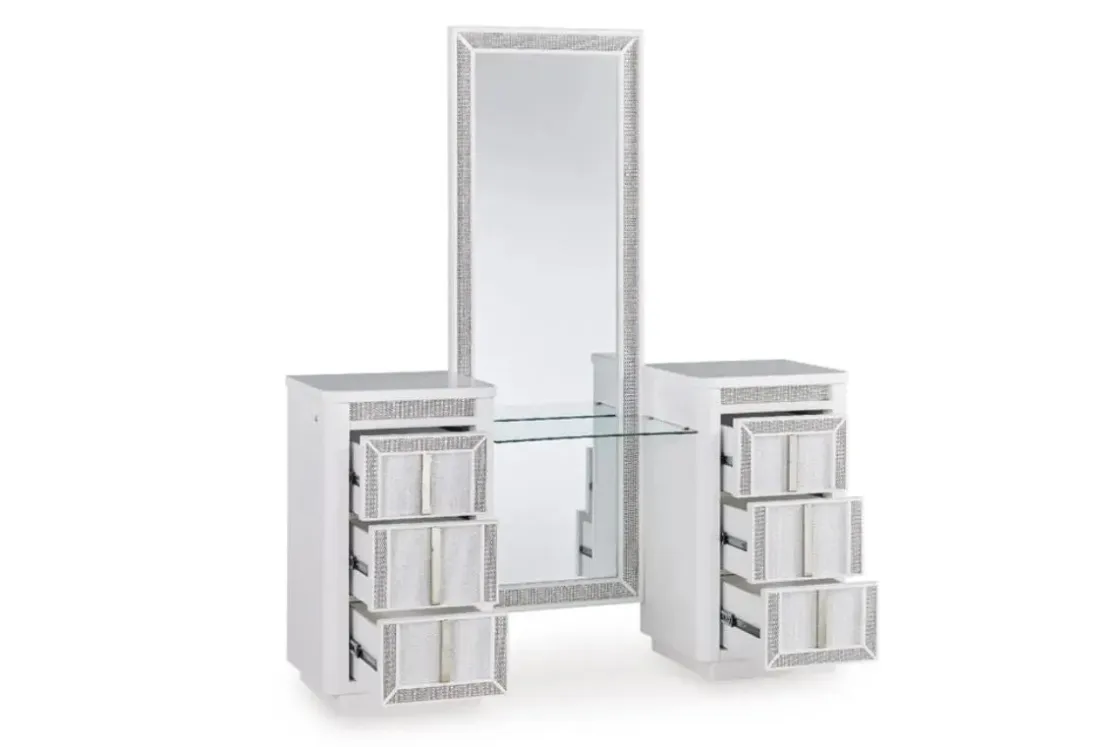Mor Furniture Chalanna Vanity, Mirror & Stool In White