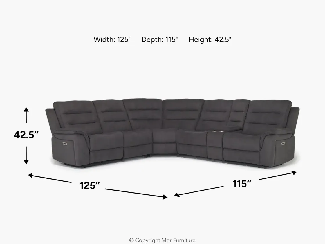 Mor Furniture Chanell 6 Piece 2 Power Sectional W/ 2 Power Armless Recliner In New Nappa Gray