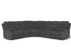 Mor Furniture Chanell 6 Piece 2 Power Sectional W/ 2 Power Armless Recliner In New Nappa Gray