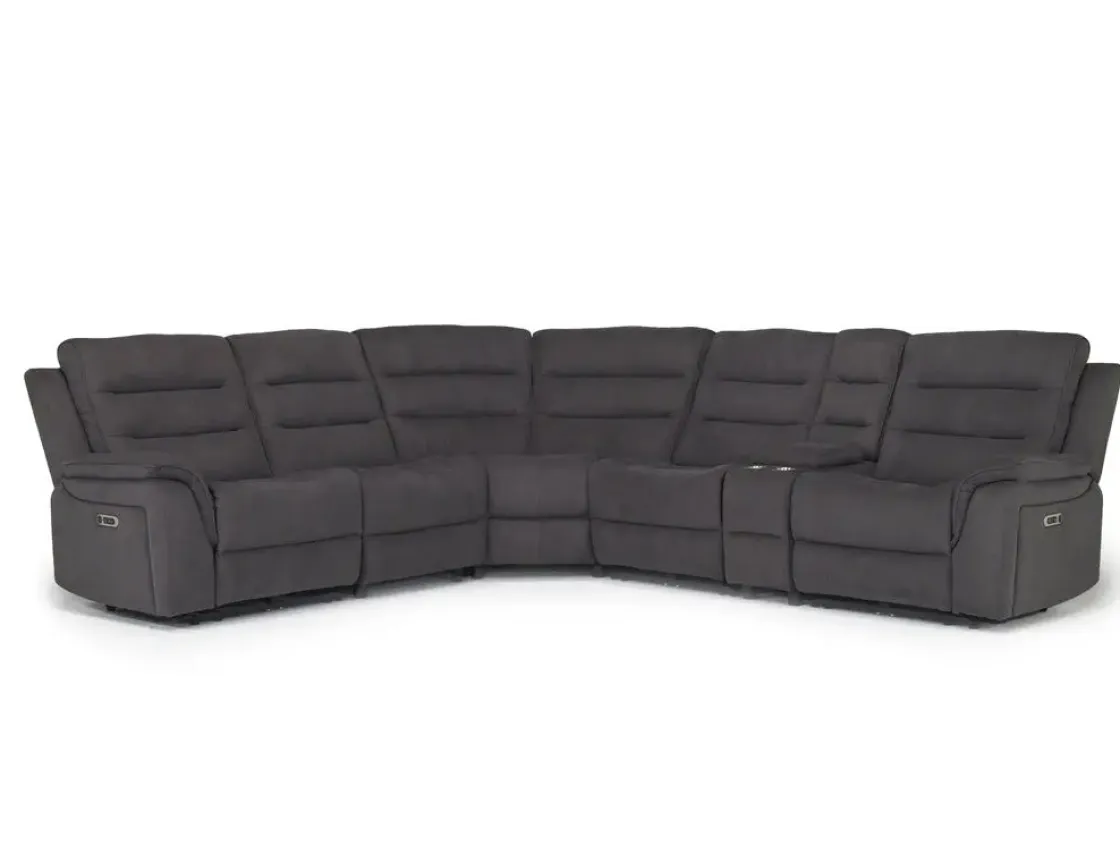 Mor Furniture Chanell 6 Piece 2 Power Sectional W/ 2 Power Armless Recliner In New Nappa Gray