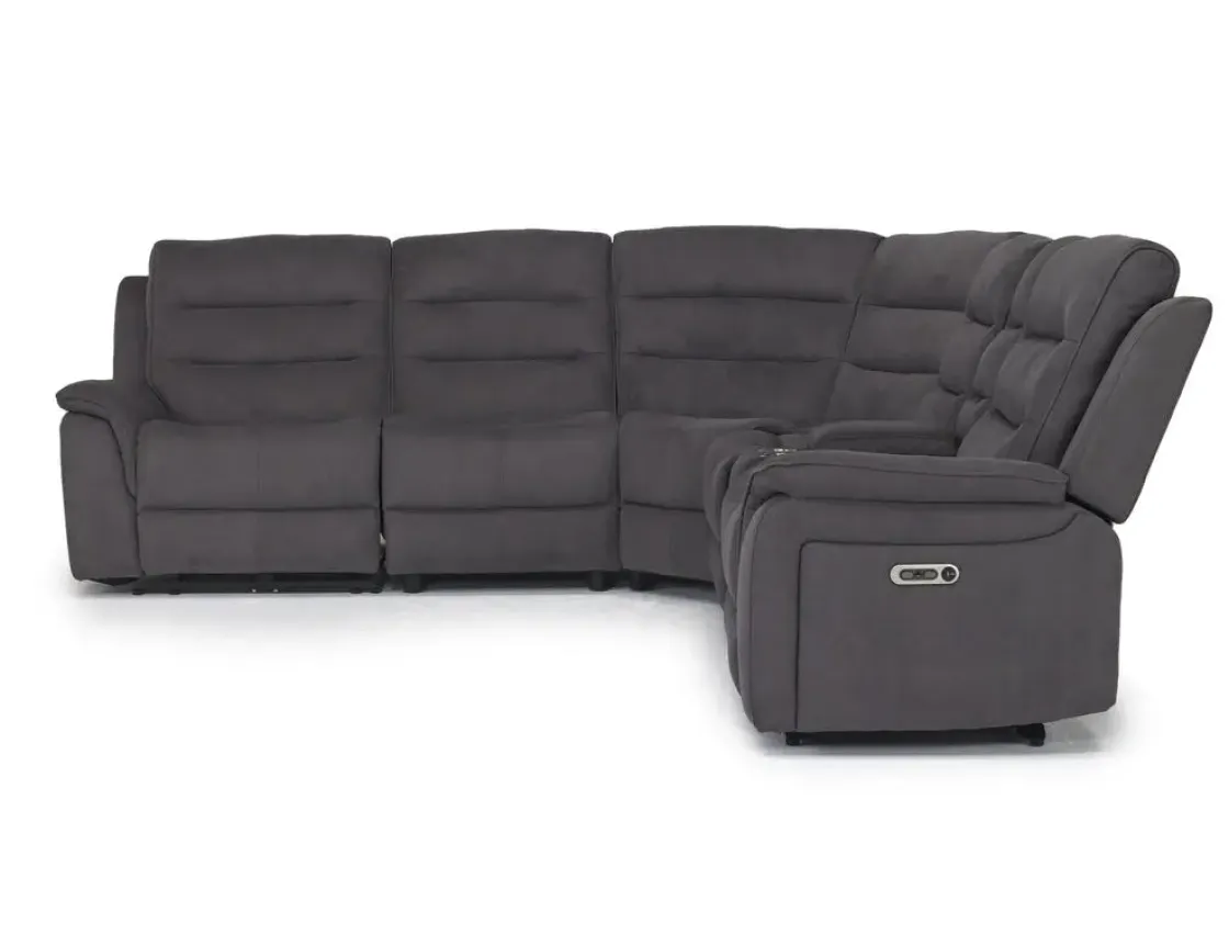 Mor Furniture Chanell 6 Piece 2 Power Sectional W/ 2 Power Armless Recliner In New Nappa Gray