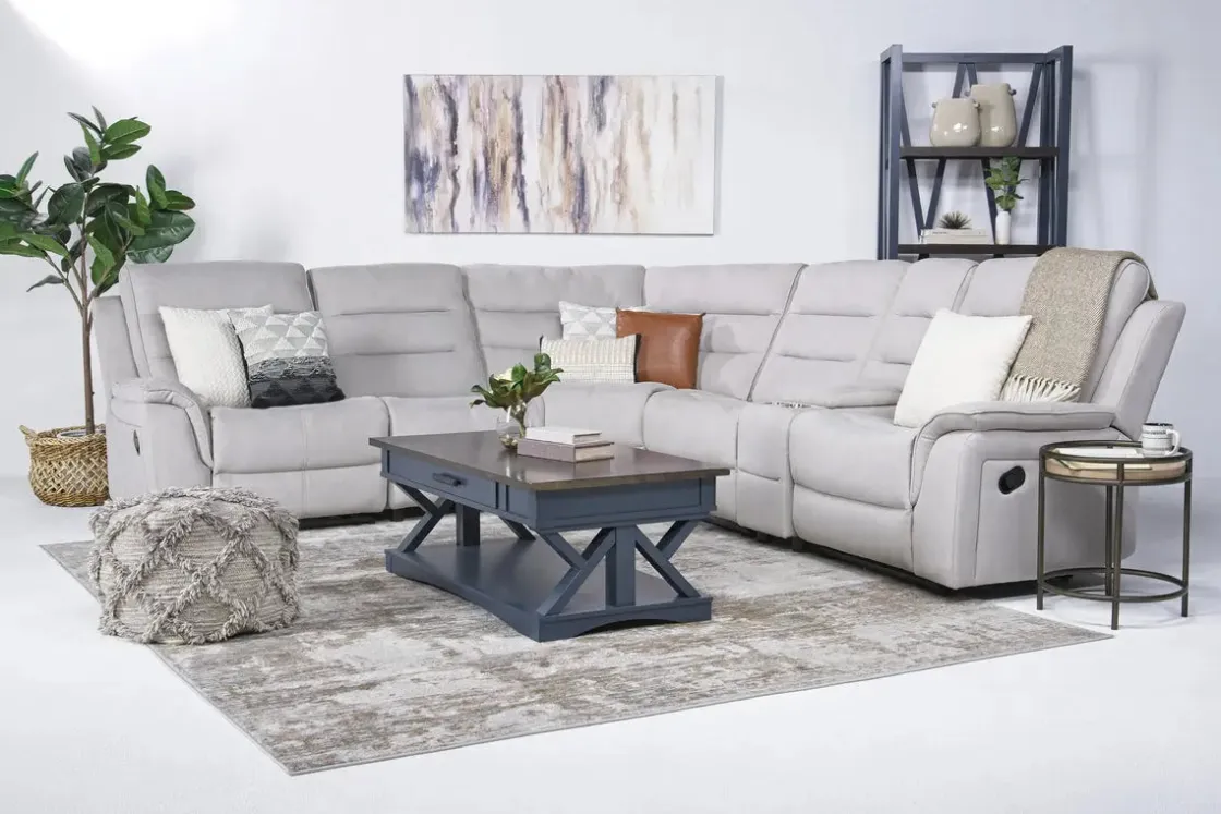 Mor Furniture Chanell 6 Piece Reclining Sectional W/ Armless Recliner In New Nappa Gray