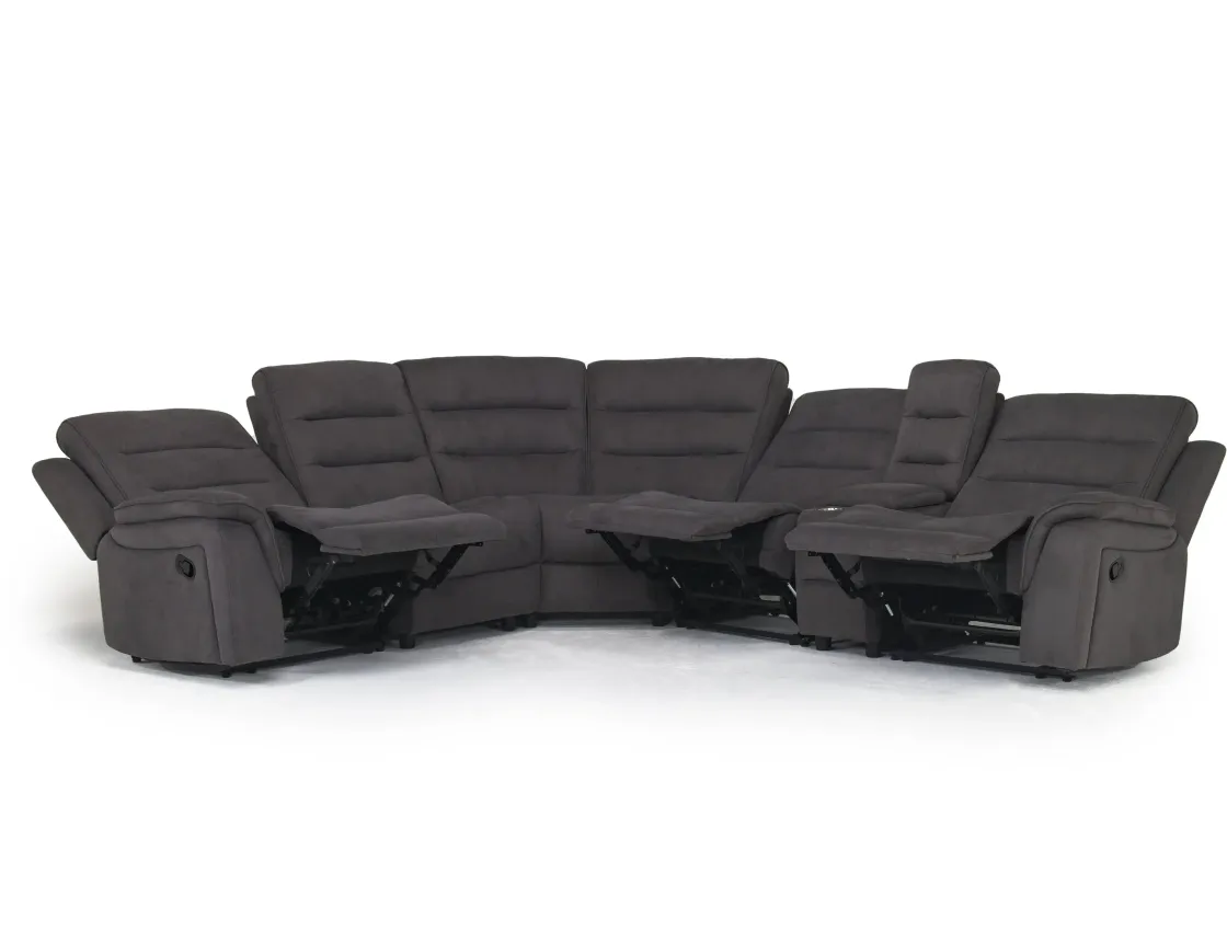 Mor Furniture Chanell 6 Piece Reclining Sectional W/ Armless Recliner In New Nappa Gray