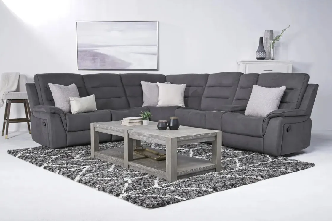 Mor Furniture Chanell 6 Piece Reclining Sectional In New Nappa Gray
