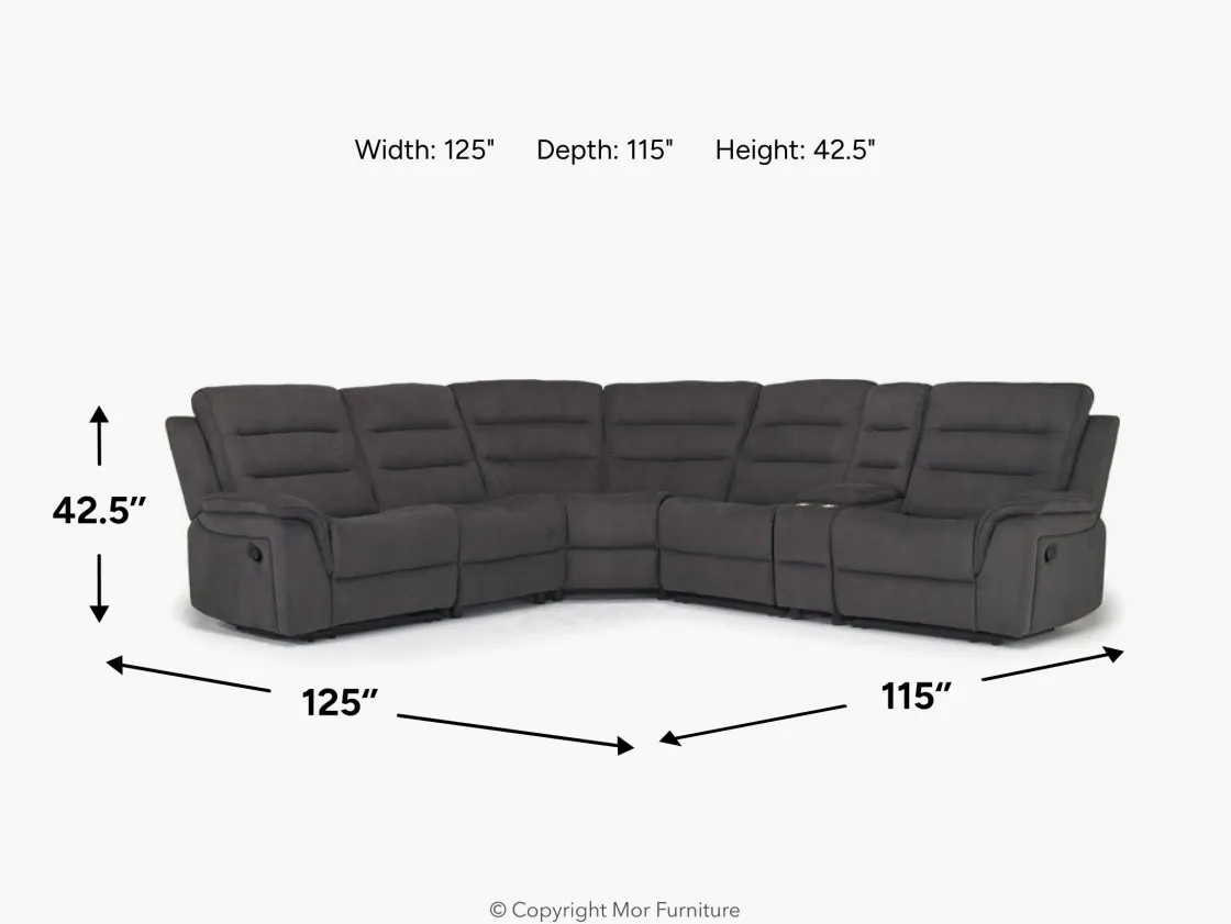 Mor Furniture Chanell 6 Piece Reclining Sectional In New Nappa Gray