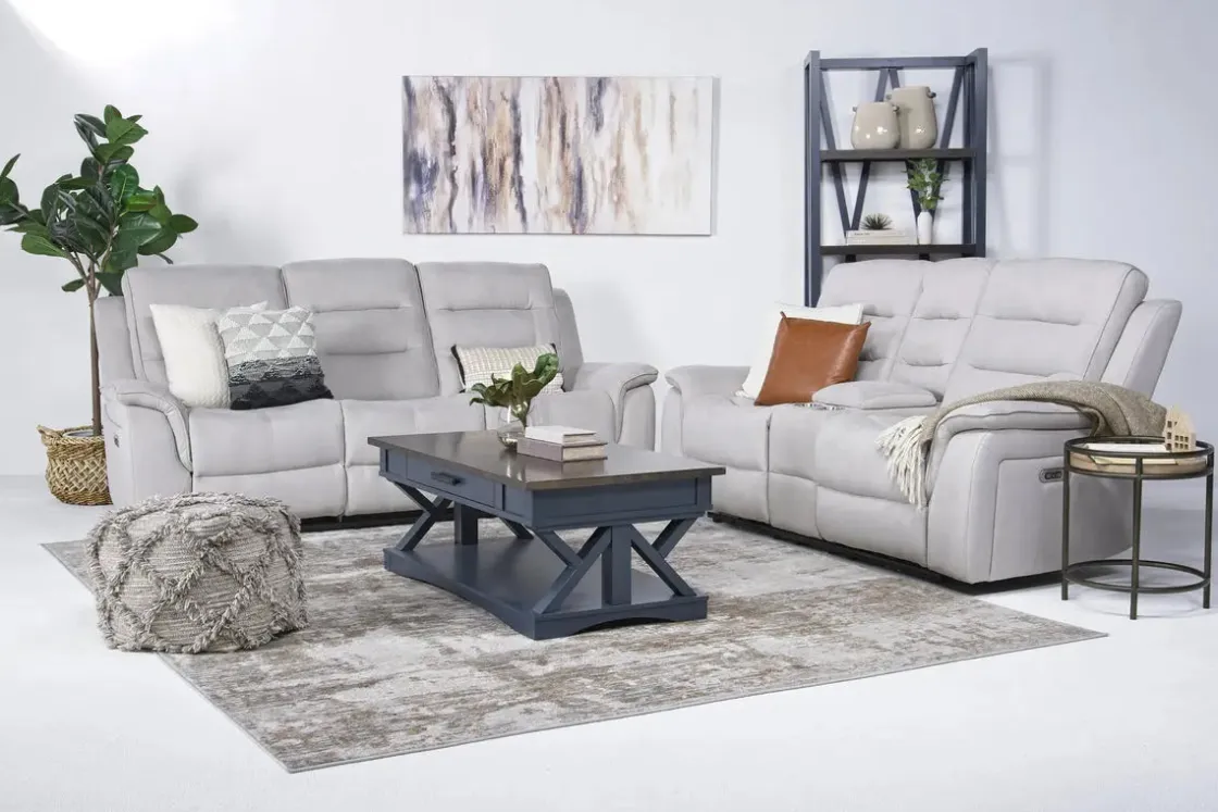 Mor Furniture Chanell 2 Power Console Loveseat In New Nappa Gray