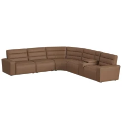 Mor Furniture Chelsey 6 Piece Power Sectional W/ Power Armless Recliner In Bozeman Saddle