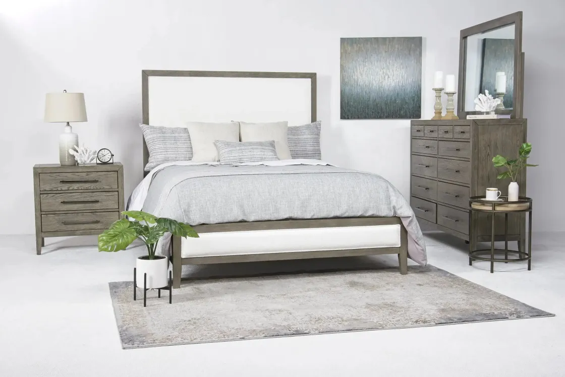 Mor Furniture Chloe Upholstered Panel Bed In Gray/White, Queen